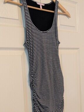 Victoria's Secret Black & White Striped Tank Maxi Dress Ruched Bodycon
